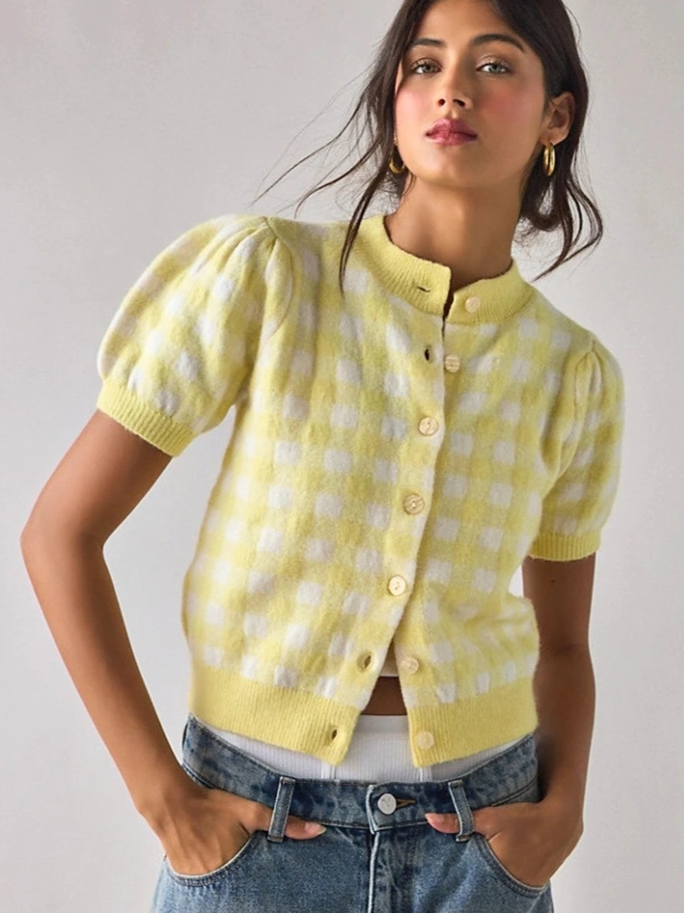 Kimchi Blue by Urban Outfitters Kate spiff yellow short sleeve cardigan size XXS
